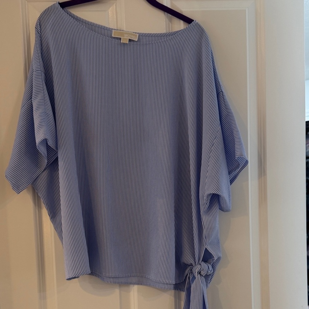 MICHAEL Michael Kors Light Blue & White Striped Tie-Side Tunic Top Plus 2X